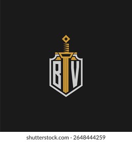 BV initial monogram for shield and sword style image