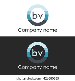 BV letter circle shape icon logo white blue