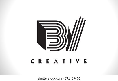 BV Letter Logo With Black Lines Design. Line Letter Symbol Vector Illustration