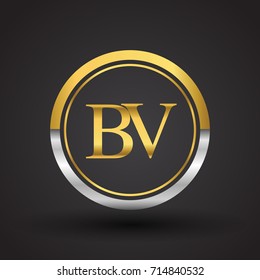 BV Letter logo in a circle, gold and silver colored. Vector design template elements for your business or company identity.