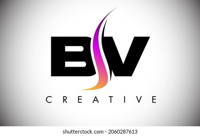 BV Letter Logo Design with Creative Shoosh and Modern Look Vector Illusttration. BV Letter Icon Logo with curved shape in the Middle