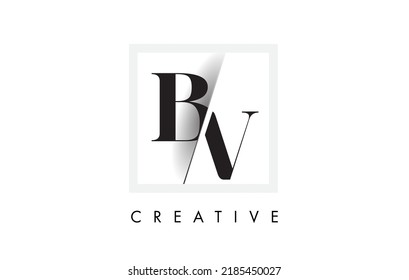 BV Letter Logo Design with Creative Intersected and Cutted Serif Font.