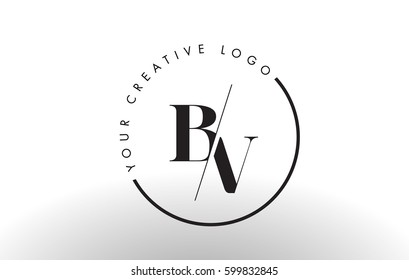 BV Letter Logo Design with Creative Intersected and Cutted Serif Font.