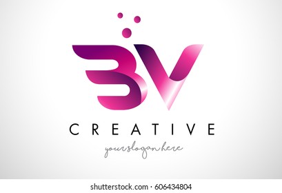 BV Letter Logo Design Template with Purple Colors and Dots