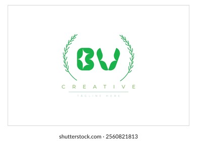 BV letters eco logo with leaf. Fresh nature and healthy leaf logo design.