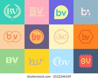 PLANTILLA de la compañía del logotipo de BV. Logotipo de las letras b y v. Establezca diferentes letras serif clásicas y texto moderno en negrita con Elementos de diseño. Tipografía inicial de fuente. Colección de identidad empresarial de moda.