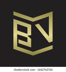 BV Logo Emblem Monogram With Shield Style Design Template Isolated On gold colors