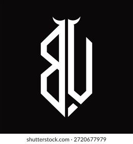 Monograma BV Logo com forma de chifre isolado preto e branco modelo de design em fundo preto
