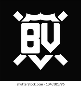 Monograma del logotipo de BV aislado en forma de escudo con línea redondeada sobre fondo negro