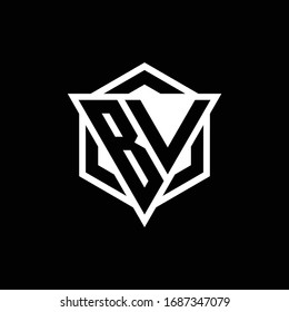 BV logo monogram with triangle and hexagon shape combination isolated on back and white colors