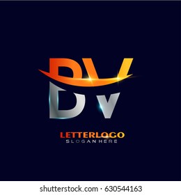 BV Logo Vector. Initial letter Logo Template in Modern Design with silver and orange Color for Company and Business Logo