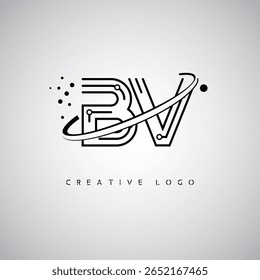 BV Orbit Monogram Logo – Futuristic Minimal Letter mark with Circular Line Art, Tech-Inspired Dots and Space Motion Concept for Modern Branding Identity