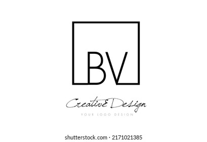 BV Square Framed Letter Logo Design Vector with Black and White Colors.