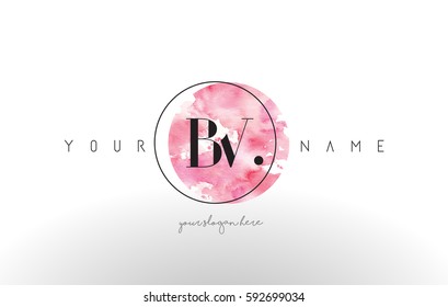 BV Watercolor Letter Logo Design with Circular Pink Brush Stroke.