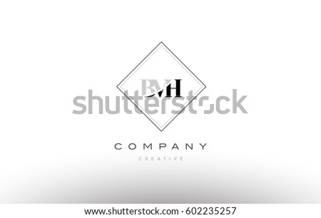 bvh b v h retro vintage simple rhombus three 3 letter combination black white alphabet company logo line design vector icon template 
