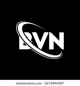 Logotipo da BVN. Design do logotipo da letra BVN. Logótipo inicial da BVN ligado ao logotipo do monograma em círculo e maiúsculo. Tipografia BVN para marca de tecnologia, negócios e imóveis.