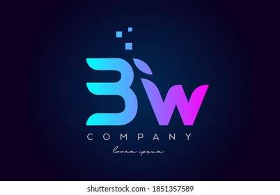 BW B W alphabet letter logo icon combination. Creative design for company and business in pink blue colours