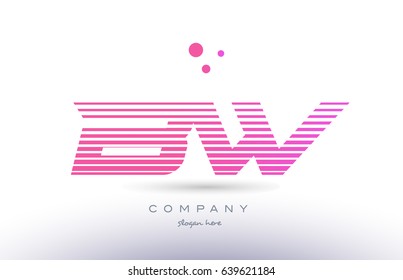 bw b w alphabet letter logo pink purple stripes lines creative text dots company vector icon design template