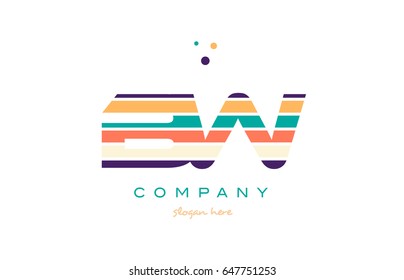 bw b w alphabet letter logo colors colorful line stripe font creative text dots company vector icon design template