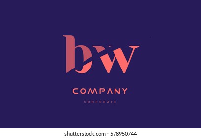 bw b w alphabet small letter blue pink creative design vector company logo icon template 