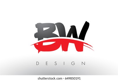 BW B W Brush Logo Letters Design with Red and Black Colors and Brush Letter Concept.