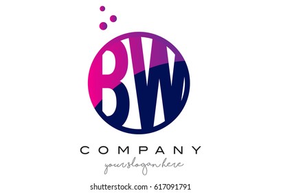 BW B W Circle Letter Logo Design with Purple Magenta Dots Bubbles Vector Illustration