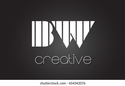 BW B W Creative Letter Logo Design With White and Black Lines.