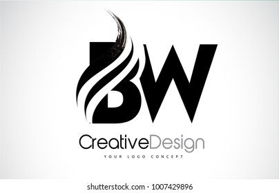 BW B W Creative Modern Black Letters Logo Design with Brush Swoosh