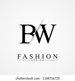 BW B W cutting and linked letter logo icon with paper cut in the middle. Creative monogram logo design. Fashion icon design template.