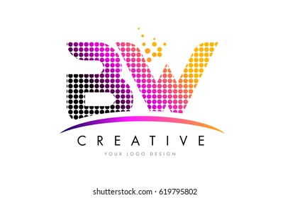 BW B W Dots Letter Logo Design with Magenta Bubble Circles and Swoosh