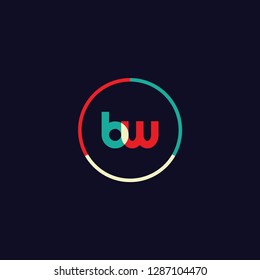 BW B W logo design with colorful circle frame. Modern logo template with bright color concept. vector illustration