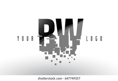 BW B W Pixel Letter Logo with Digital Shattered Black Squares. Creative Letters Vector Illustration.