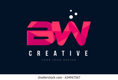 BW B W Purple Letter Logo Design with Low Poly Pink Triangles Concept