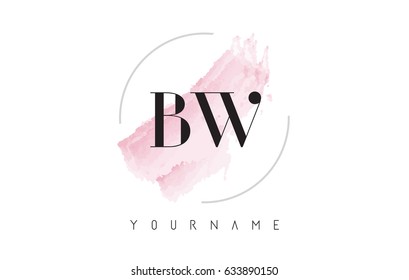 BW B W Watercolor Letter Logo Design With Circular Shape And Pastel Pink Brush.