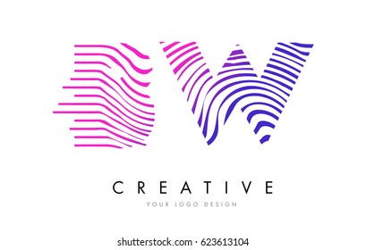 BW B W Zebra Letter Logo Design with Black and White Stripes Vector