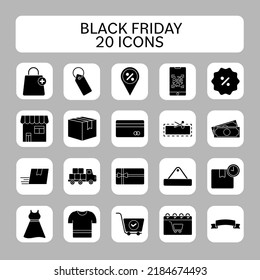 BW Black Friday 20 Icon Set Over Grey Background.