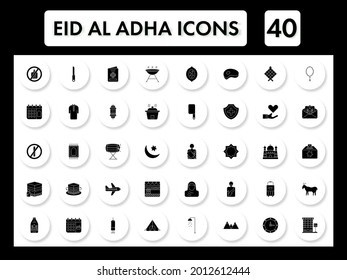 BW Color Set of Eid Al Adha Icon In Flat Style.