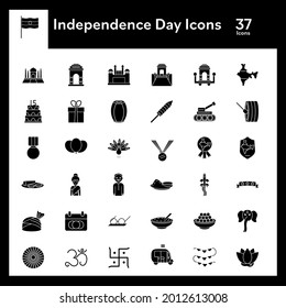 BW Color Set of Independence Day Icon In Flat Style.