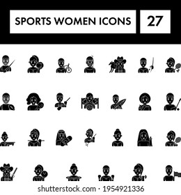 BW Color Set of Sports Women Icon In Flat Style.