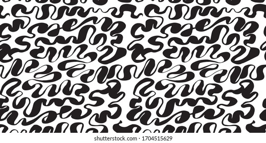 BW color sketch style abstract lines seamless pattern for background, fabric, textile, wrap, surface, web and print design. Soft wavy ribbon lines repeatable motif. 