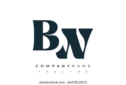 BW Creative Abstract Typography Logo Design. Elegant logo combining bold typography and creative shapes, ideal for branding and identity solutions.