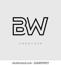 BW Creative Letter Logo - Monograma de linha mínima em contorno preto para design de identidade de marca moderno.
