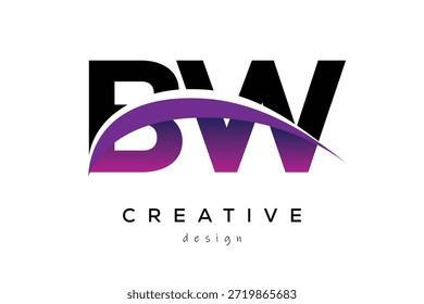 BW kreative und moderne Buchstaben Logo Design mit kreativen lila Welle abstrakte Latter Logo Konzept.