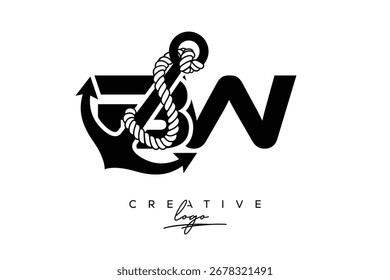 BW Creative Monogram Latter Logo with Anchor and Rope Design