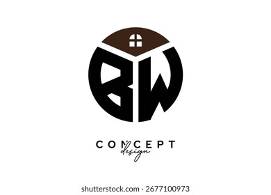 Diseño de concepto de logotipo de monograma de bienes raíces creativo de BW en forma de círculo