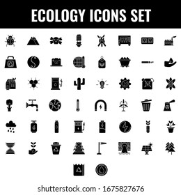 B&W Ecology icon set in flat style.