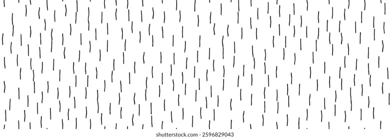 Bw handdrawn dash seamless patern with thin curved lines. Abstract simple bg with chaotic irregular strokes. Cartoon rain illustration.