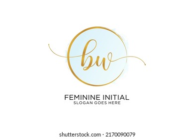 BW handwriting logo with circle template vector signature, wedding, fashion, floral and botanical with creative template.