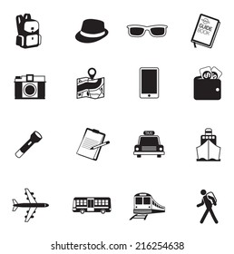 B&W icons set : Backpacker, Trips & Travel