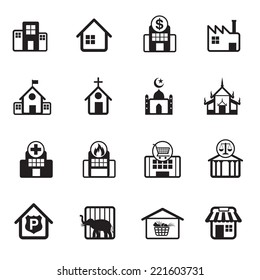 B&W icons set : Building, Destination, Place for Map